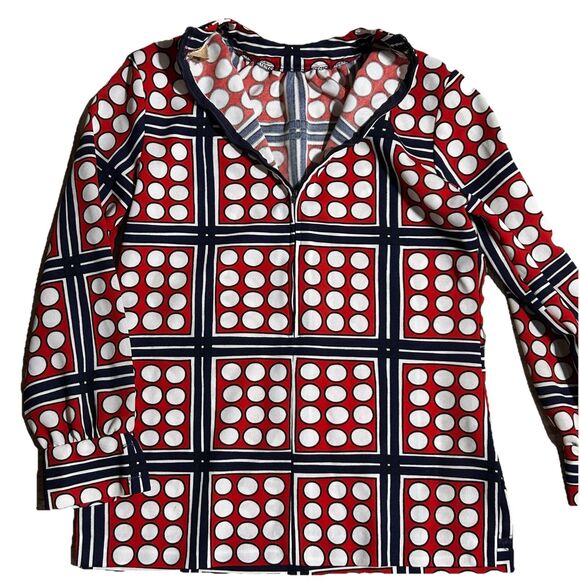 Vintage 70s Ralph Originals Dot Grid Print Mock Neck Blouse‎ 8 USA Retro - Picture 2 of 9